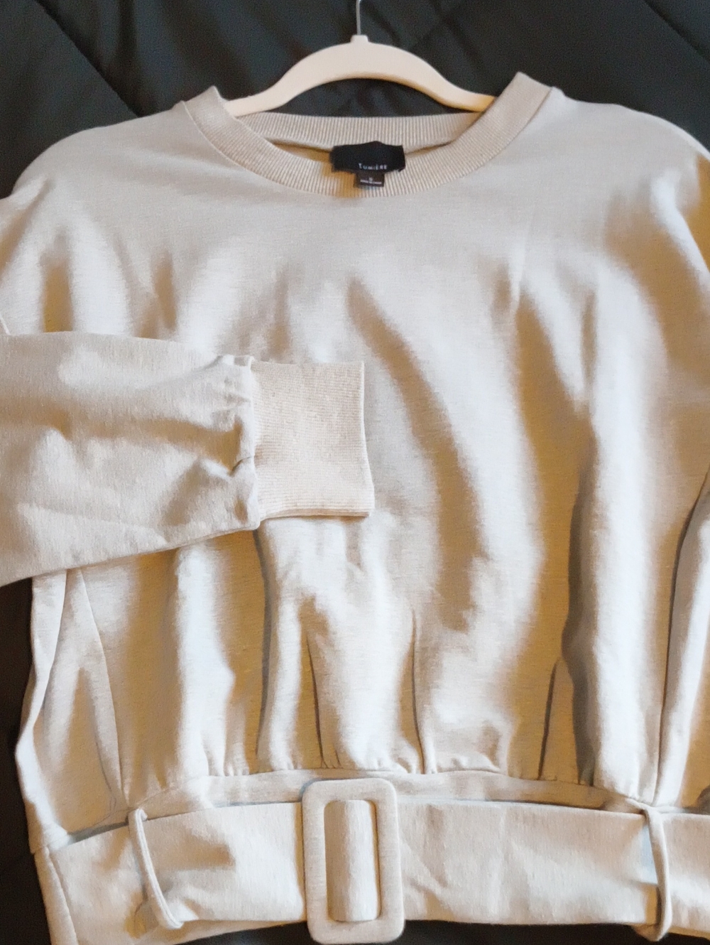 Lumiere Grey Crewneck Belted Sweatshirt S NWOT